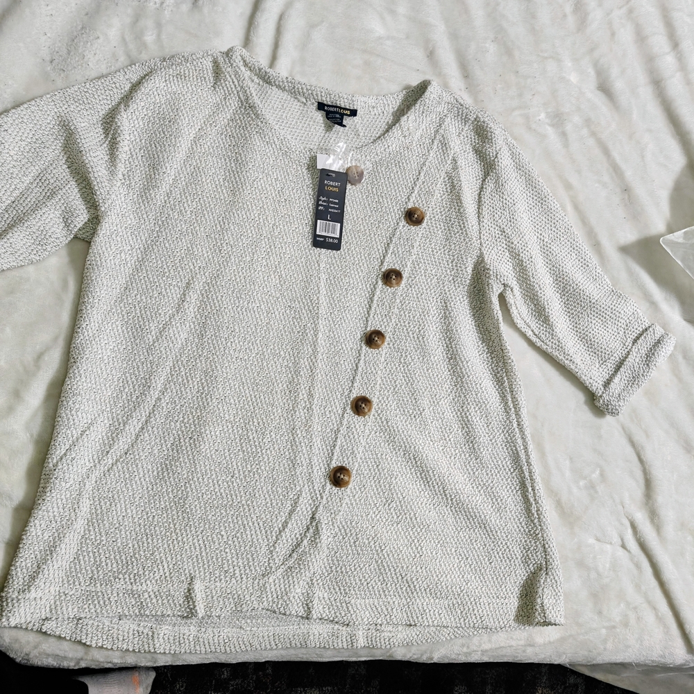 Textured Ivory Button-Accent Women's Knit Top